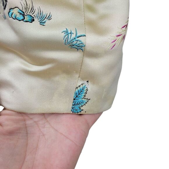 Vtg 60's Womens Dress 2pc Set Asian Satin Sheath‎ Bolero Jacket Gold Floral Sz M - Picture 13 of 17